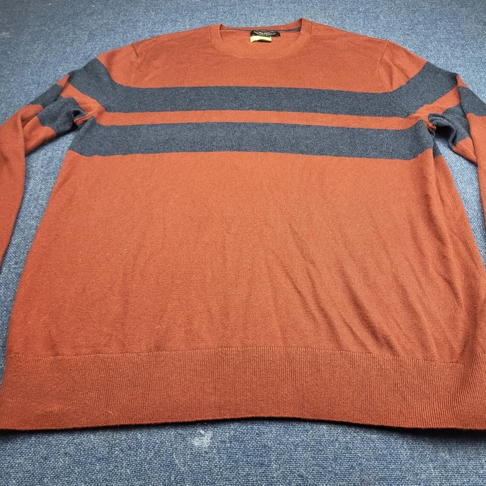 Banana Republic Mens Luxury Blend Silk Cotton Cashmere Striped Sweater Rust L